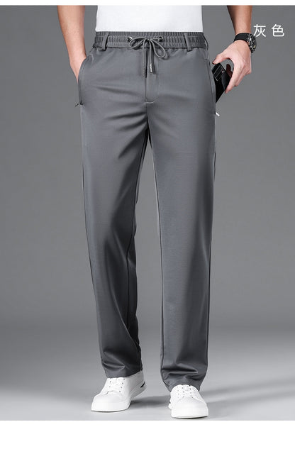 Autumn and Winter fleece-lined Casual Pants Straight Elastic Waist Stretch Pants Men's Thickened Business Men's Pants Elastic Waist Warm Pants