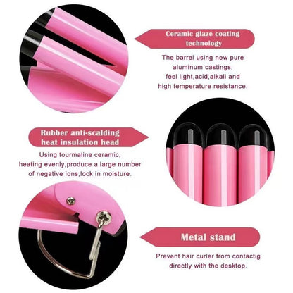 Hot sale three-tube curling iron three-rod curling iron water ripple hairdressing stick egg roll electric splint iron big wave