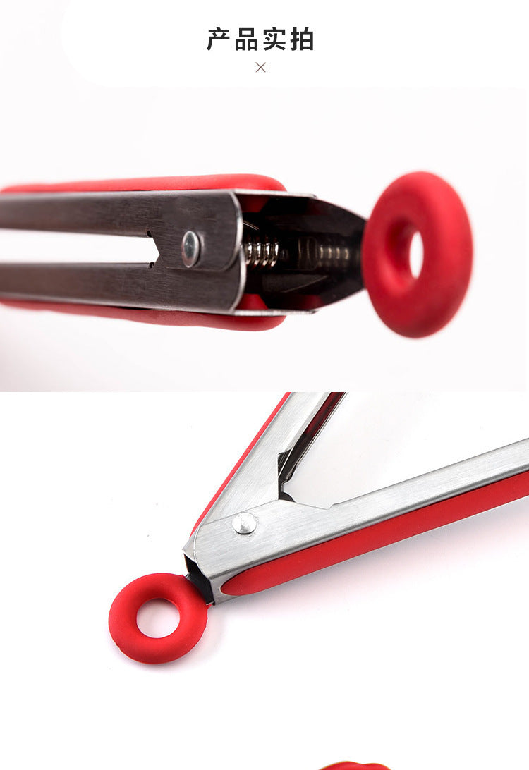in stock 7 inch 9 inch 12 inch silicone food clip 3 piece set stainless steel food clip BBQ barbecue clip bread steak clip