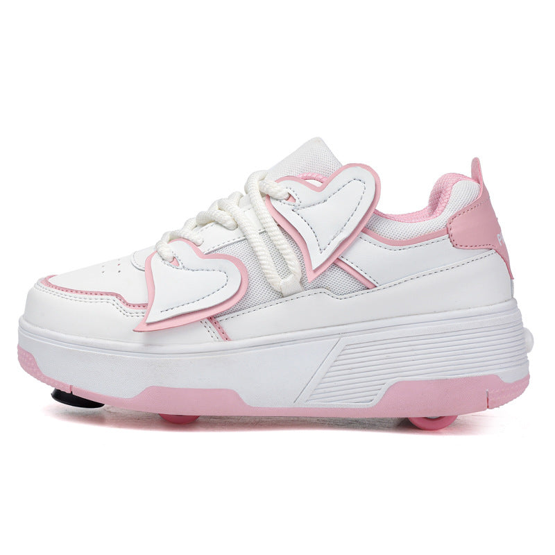 Teenagers Roller Skating Shoes for Girls and Students with Brake Button Pulley Sports Shoes That Can Walk and Glide