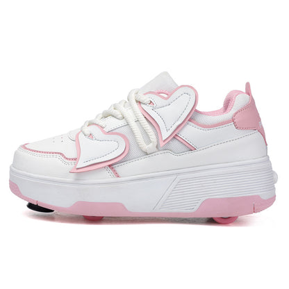 Teenagers Roller Skating Shoes for Girls and Students with Brake Button Pulley Sports Shoes That Can Walk and Glide