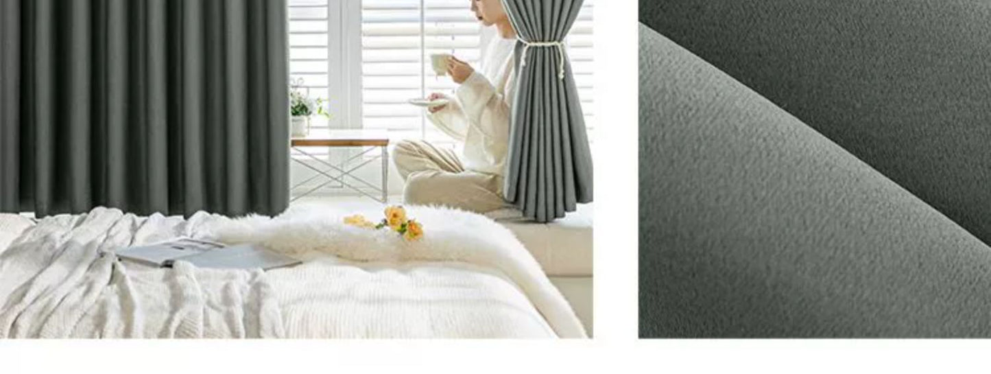 Full Blackout Hook-Type Curtains Finished Rental Room Bedroom Balcony Sunshade Simple Bay Window 2025 New Curtain Cloth