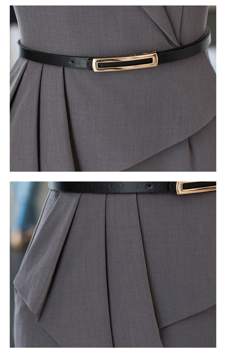 French Hepburn Style Small Black Dress High Sense High Cold Royal Sister Fried Street Small Fragrance Style Pleated Professional Suit dress Summer