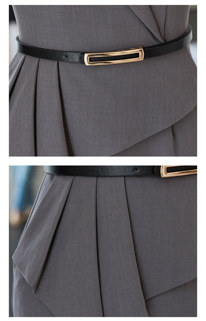French Hepburn Style Small Black Dress High Sense High Cold Royal Sister Fried Street Small Fragrance Style Pleated Professional Suit dress Summer
