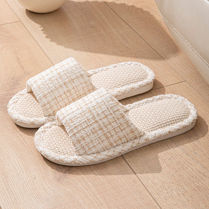 Linen Slippers for Women Spring & Fall Sweat-Absorbent Home Silent Japanese Cotton and Linen Indoor Non-Slip Breathable Slippers for Men All Seasons Wholesale