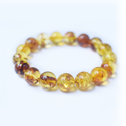 Natural non-optimized Baltic Amber Flower Perer Round Bead Bracelet Pure, Translucent, Warm and Fine Raw Ore Straight Cut