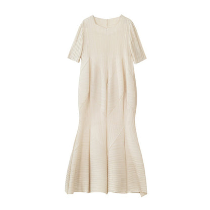 High-End Elegant Pleated Dress for Women, 2026 Summer New French Style Short-Sleeve Floral Dress
