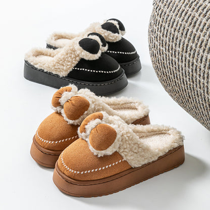 Cute Thick-Soled Cotton Slippers for Women in Autumn and Winter, Indoor Non-Slip Warm Soft Thick-Soled Furry Slippers for Postpartum Period