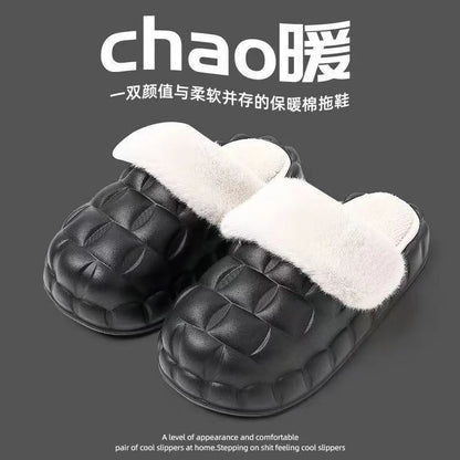 Women's Winter Cotton Slippers with a Stepping-On-Clouds Feel, Trendy Casual Closed-Toe Indoor Waterproof Warm Thick-Soled Cotton Slippers for Women