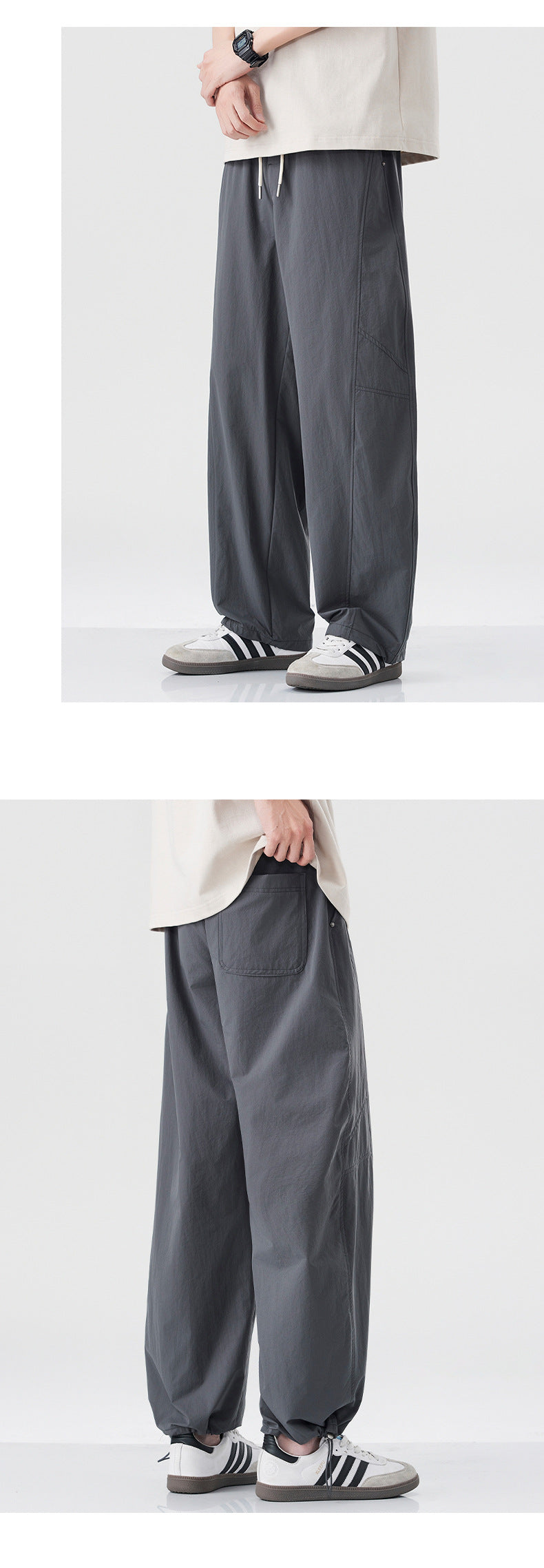 Danpaoni | summer thin casual pants men's American fashion retro loose straight pants elastic waist youth pants