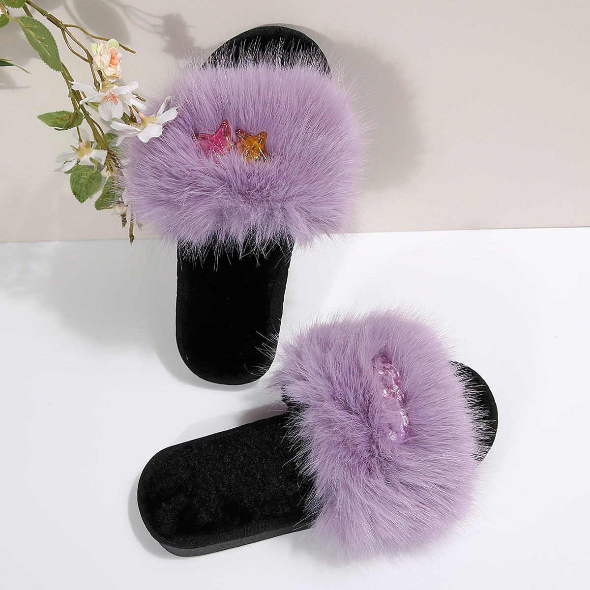 Cross-Border Foreign Trade Amazon Women's Open-Toe Thickened Flip-Flops Comfortable Soft-Soled Slippers Women's Large Size Furry Slippers