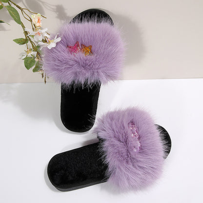 Cross-Border Foreign Trade Amazon Women's Open-Toe Thickened Flip-Flops Comfortable Soft-Soled Slippers Women's Large Size Furry Slippers