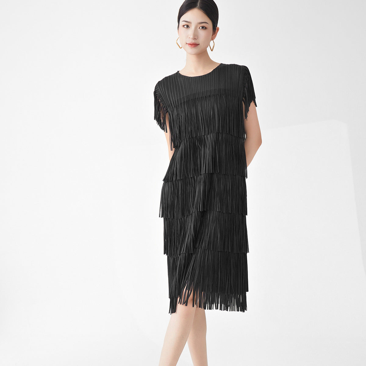 Miyake Hot Selling Dress Commuting Women's Summer Design Niche Drape Temperament Fashionable Elegant Tassel Midi Skirt