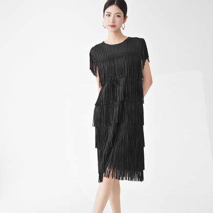 Miyake Hot Selling Dress Commuting Women's Summer Design Niche Drape Temperament Fashionable Elegant Tassel Midi Skirt