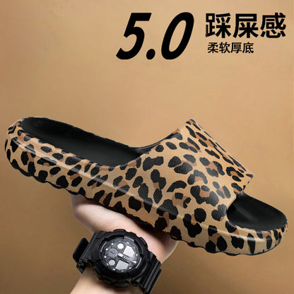 Foreign Trade Wholesale Leopard Print Slippers for Outer Wear Korean Style Printed Slippers for Couples Outdoor Sandals Women's Thick-Soled Bathroom Slippers
