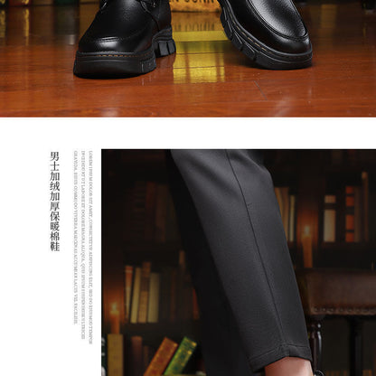 Cotton-padded shoes men's winter fleece-lined thick warm pure sheepskin fur cotton-padded boots middle-aged and elderly dad shoes non-slip cotton-padded leather shoes