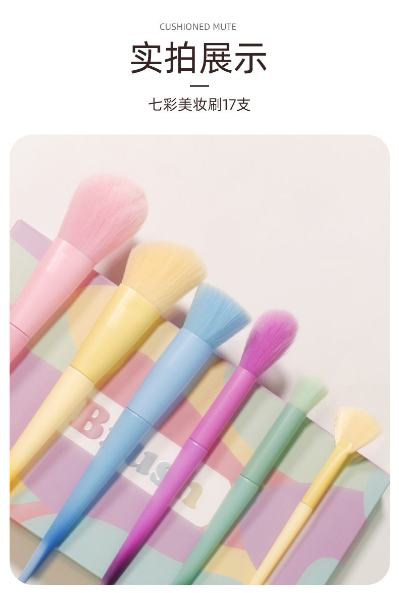 New Cross-Border Makeup Brush Set 17 Candy-Colorfuled Macaron Colorful Brush Loose Powder Brush Eyebrow Brush Factory Direct Sale