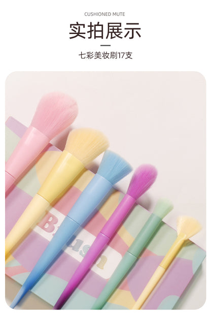 New Cross-Border Makeup Brush Set 17 Candy-Colorfuled Macaron Colorful Brush Loose Powder Brush Eyebrow Brush Factory Direct Sale