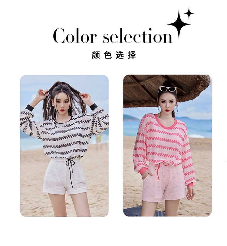2024 new swimsuit women's split four-piece suit belly covering slimming gathered small chest South Korea ins style Hot Spring