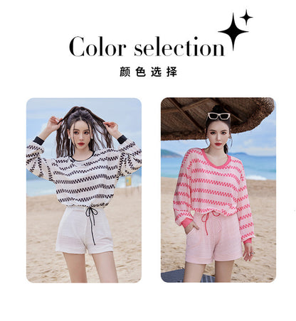 2024 new swimsuit women's split four-piece suit belly covering slimming gathered small chest South Korea ins style Hot Spring
