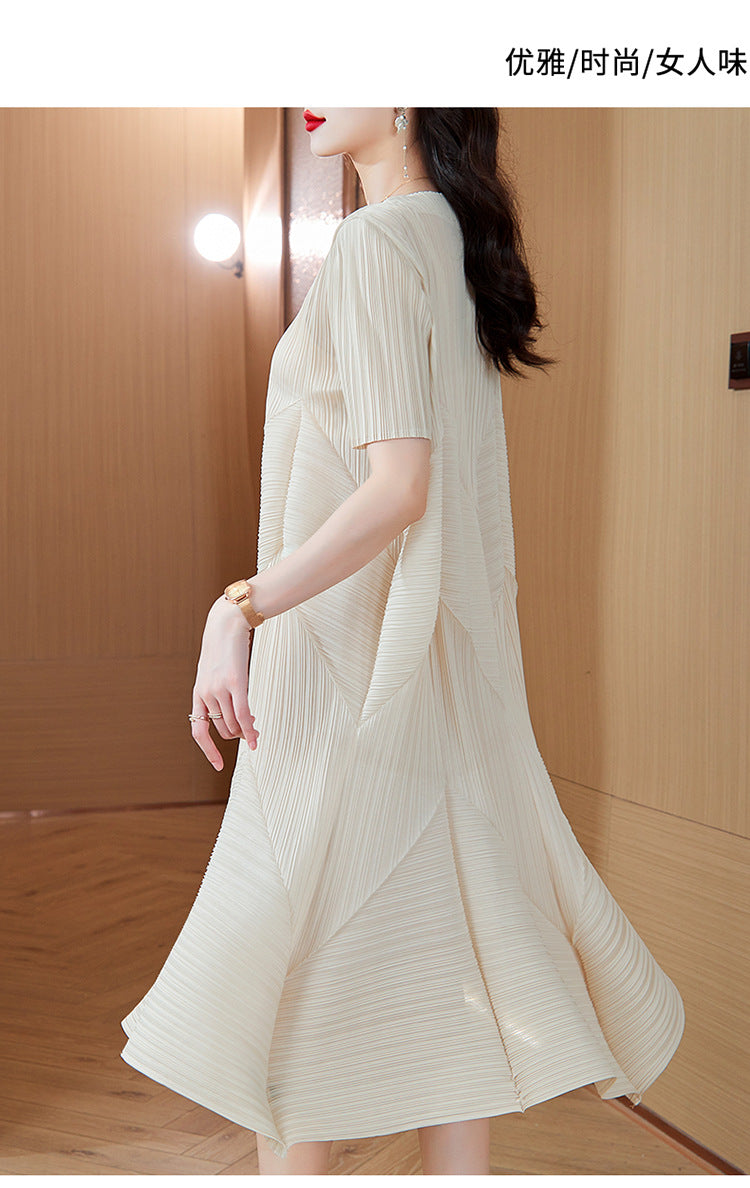 High-End Elegant Pleated Dress for Women, 2026 Summer New French Style Short-Sleeve Floral Dress