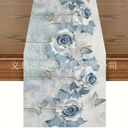 Linen Table Runner Pastoral Flower Lemon Summer Home Dining Table Outdoor Decoration Printed Tablecloth Table Runner