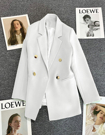 Green Metal Buckle Korean Style 2024 Spring and Autumn New Milk White Suit Jacket Women's Casual All-match High-end Suit