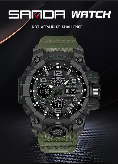 Sanda Hot-Selling Watch Korean Version Student Party Multi-Functional Waterproof Alarm Clock Electronic Watch Cool Dual Display Luminous Sports Watch by PDG ibma