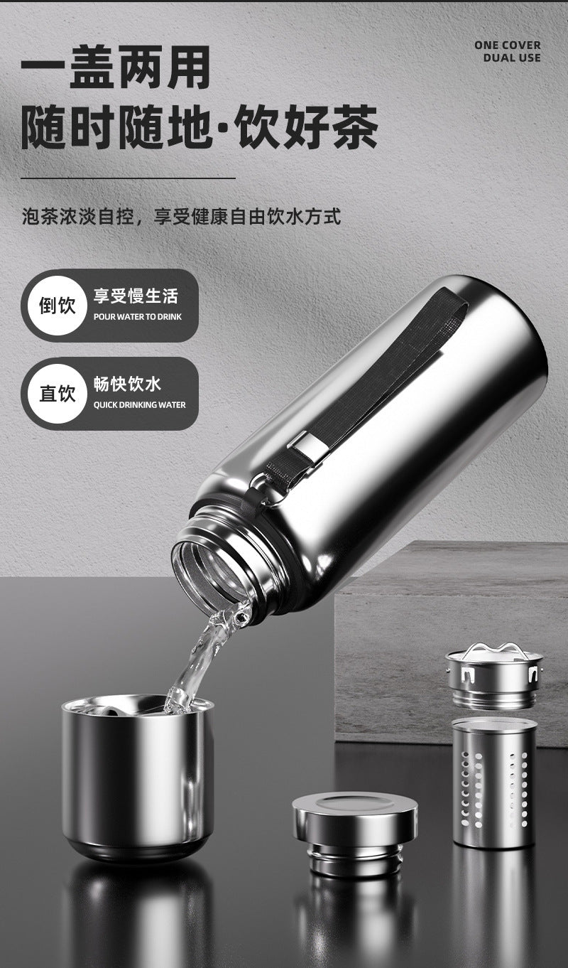 Outdoor Large-Capacity All-Steel Kettle for Men, Tea-Water Separation Vacuum Insulated Cup, 316 Stainless Steel Hiking Sports Water Cup