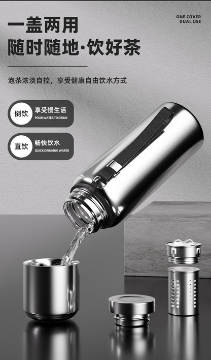 Outdoor Large-Capacity All-Steel Kettle for Men, Tea-Water Separation Vacuum Insulated Cup, 316 Stainless Steel Hiking Sports Water Cup