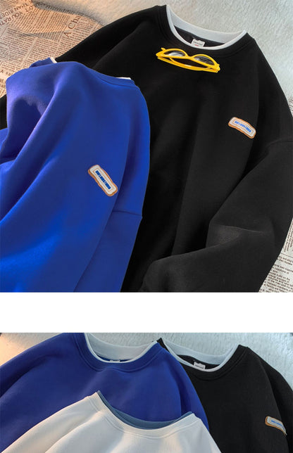 Green sweater men's and women's Hong Kong style spring and autumn top new oversize fake two-piece coat top couple wear lazy