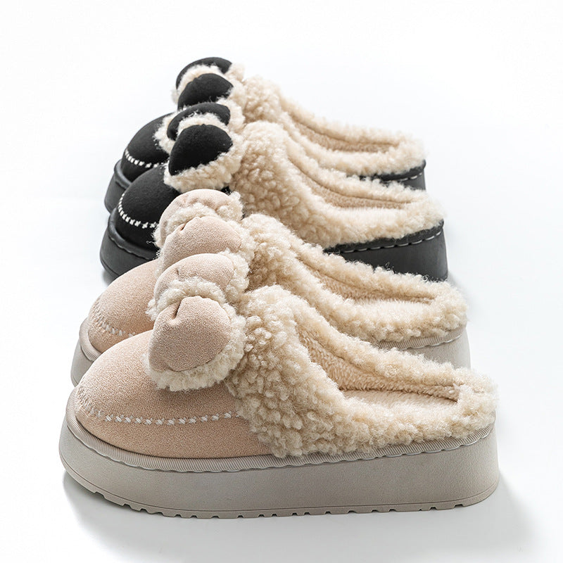 Cute Thick-Soled Cotton Slippers for Women in Autumn and Winter, Indoor Non-Slip Warm Soft Thick-Soled Furry Slippers for Postpartum Period