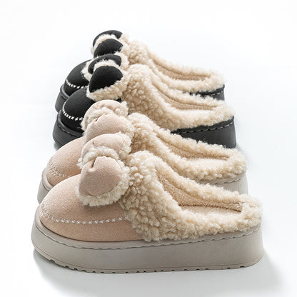 Cute Thick-Soled Cotton Slippers for Women in Autumn and Winter, Indoor Non-Slip Warm Soft Thick-Soled Furry Slippers for Postpartum Period