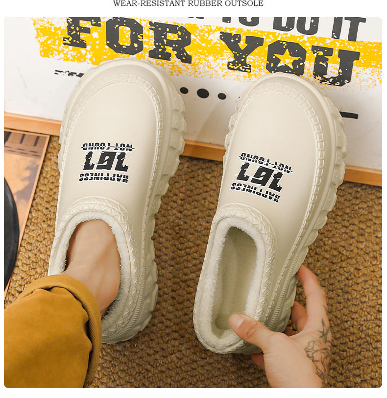 Men's Cotton Slippers Winter 2025 New Home Cross-Border Fleece Chef Cotton Shoes for Outdoor Wear, Non-Slip Waterproof Closed-Toe Cotton Shoes