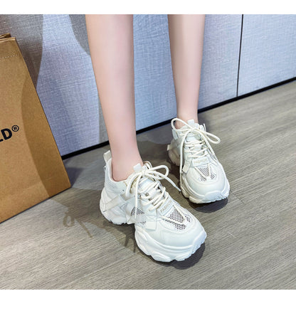 Thick-Soled Dad Shoes for Women 2025 Summer New Versatile Height-Increasing Breathable Mesh Sports Casual Shoes Platform Heel