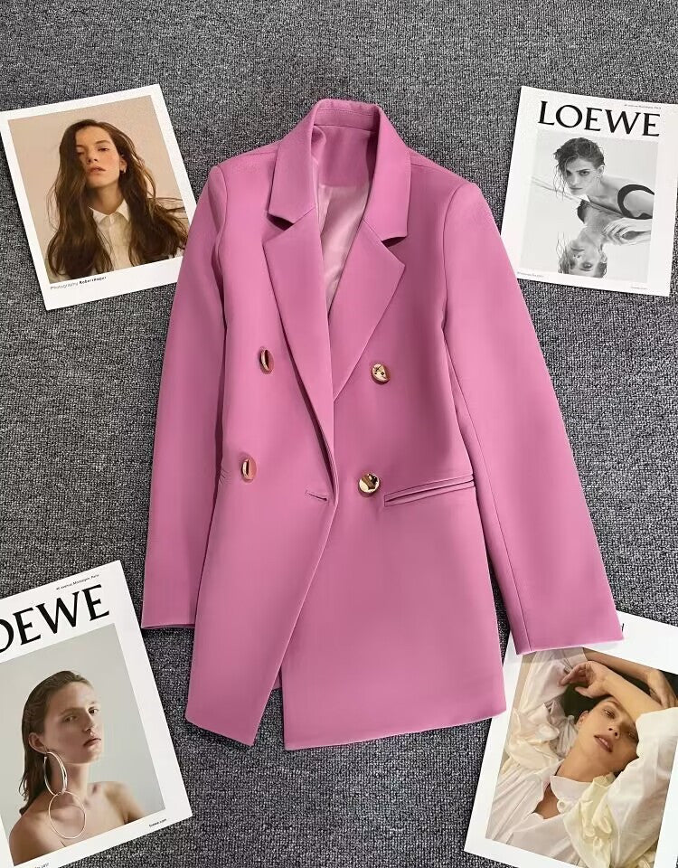Green Metal Buckle Korean Style 2024 Spring and Autumn New Milk White Suit Jacket Women's Casual All-match High-end Suit