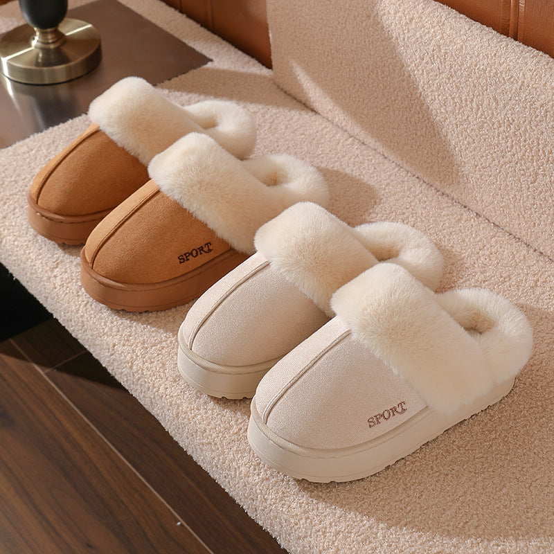 Couple's Cotton Slippers for Women, Thick-Soled, Warm, Non-Slip Home Slippers for Men, Autumn and Winter Indoor Non-Slip Soft-Soled Maternity Shoes