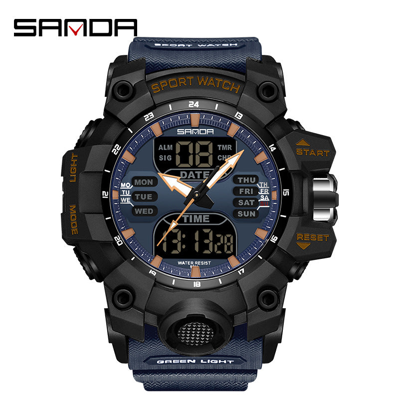Sanda Hot-Selling Watch Korean Version Student Party Multi-Functional Waterproof Alarm Clock Electronic Watch Cool Dual Display Luminous Sports Watch by PDG ibma