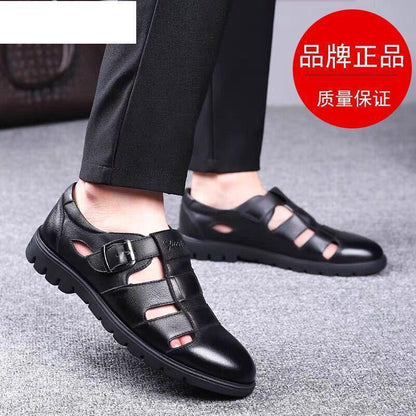 Leather cowhide special clearance shoes hollow leather sandals men's casual hole shoes middle-aged business dad shoes
