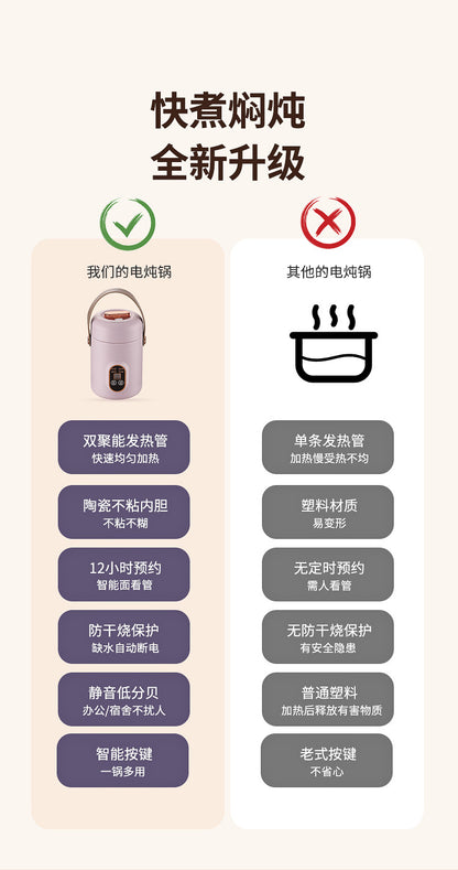 Douyin red electric stew portable soup porridge artifact 1.2L stainless steel electric pot multi-function Reservation
