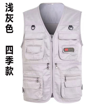 Cross-Border Outdoor Multi-Pocket Vest Men's Fishing Vest Photography Middle-Aged Men's Tops Work Clothes Middle-Aged and Elderly Dad Wear