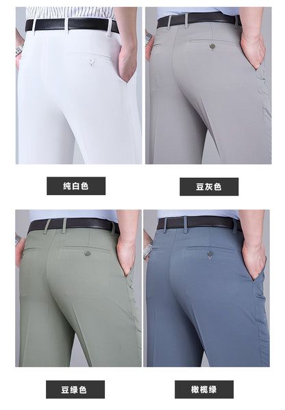 2025 New Summer Thin Mulberry Silk Middle-Aged Business Casual Straight Loose Wrinkle-Free Men's Pants