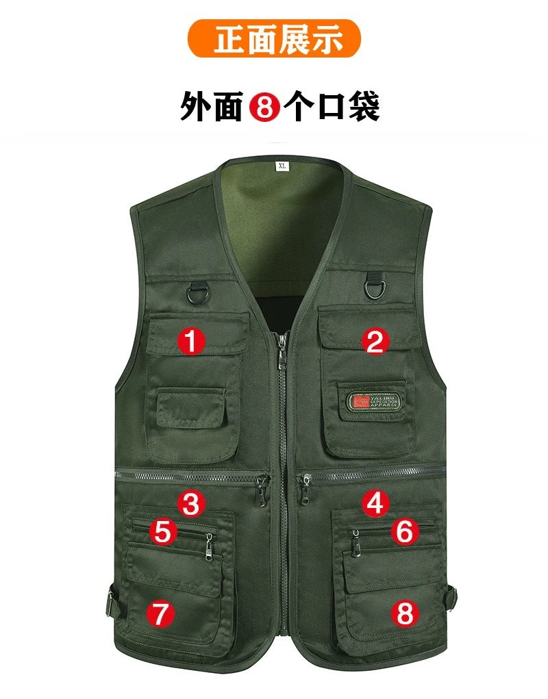 Cross-Border Outdoor Multi-Pocket Vest Men's Fishing Vest Photography Middle-Aged Men's Tops Work Clothes Middle-Aged and Elderly Dad Wear