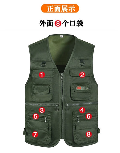 Cross-Border Outdoor Multi-Pocket Vest Men's Fishing Vest Photography Middle-Aged Men's Tops Work Clothes Middle-Aged and Elderly Dad Wear