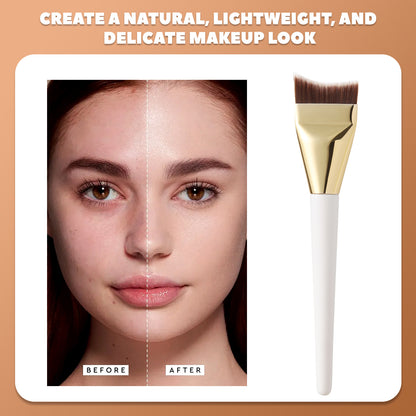 Fish Tail Foundation Brush, Thin and Non-Eating Powder, Flat Head, Beveled Crescent Moon Mask Brush, Traceless Concealer Liquid Foundation Makeup Brush