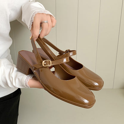 Southeast Asia New Style Baotou Wedge Buckle Fashion All-match Mary Jane Thick Heel Shallow Mouth Shoes for Women Summer