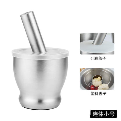 304 stainless steel garlic masher round grinding pot mortar mold stone mortar masher with lid mortar Masher