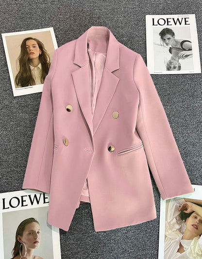Green Metal Buckle Korean Style 2024 Spring and Autumn New Milk White Suit Jacket Women's Casual All-match High-end Suit