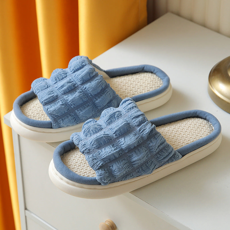 Japanese Linen Slippers for Women Spring & Fall Home Indoor Puff Cotton and Linen Silent Non-Slip Thick-Soled Bathroom Slippers for Men Wholesale