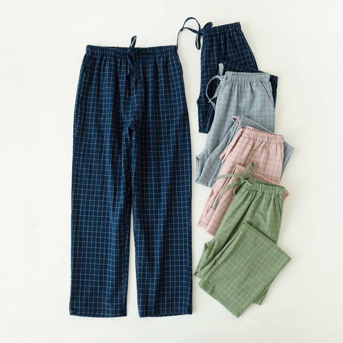 Couple Style Washed Home Pants for Men and Women, Pure Cotton Plaid Pajama Pants, Living Pants, Spring and Autumn Style, Japanese Warehouse Available for Wholesale